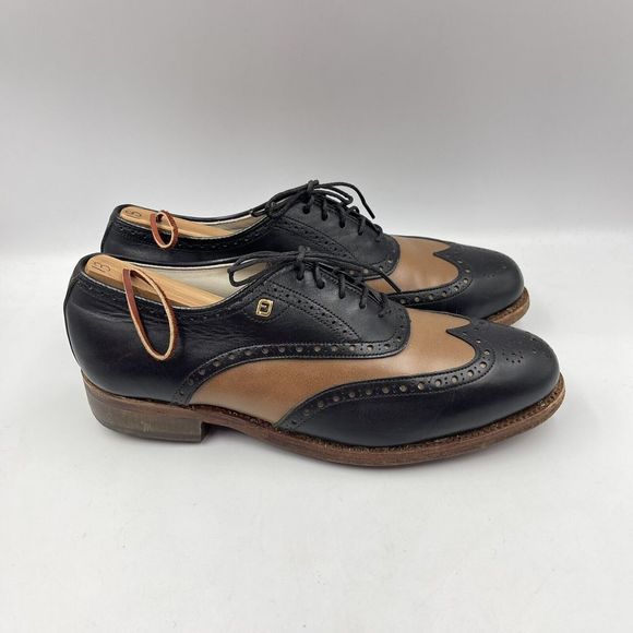 Vintage Footjoy Classics Women 8.5 B Leather Wingtip Golf Shoes Made USA - Picture 6 of 16